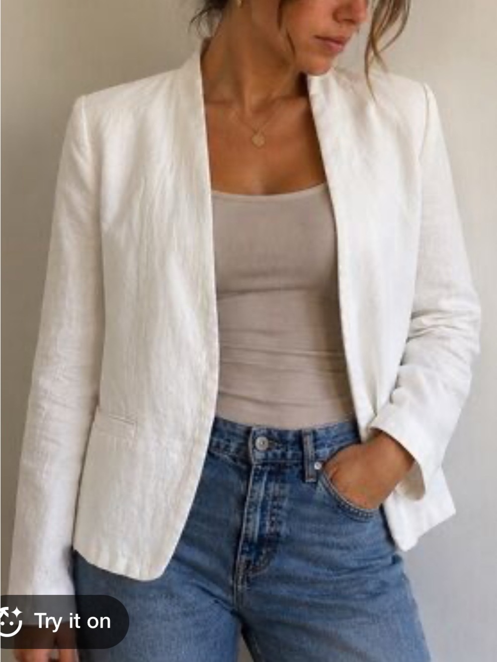 Women's Loft White Linen Open-Front Blazer Jacket